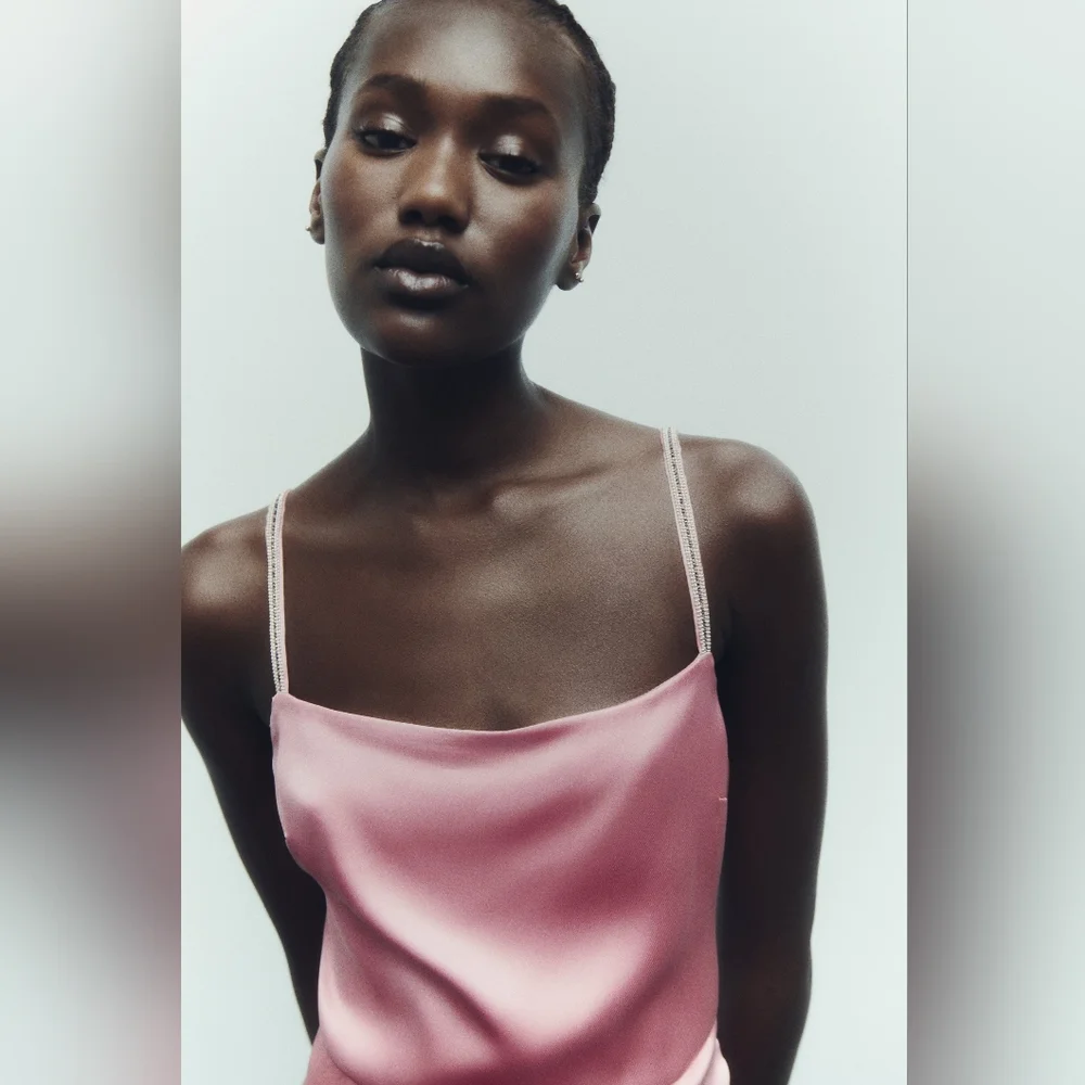 Zara satin effect Dress with rhinestone straps NWT - Picture 3 of 3